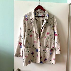 Vintage Alfred Dunner oversized linen blazer jacket with pastel floral details